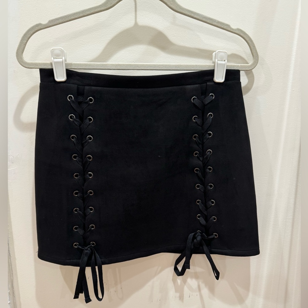 Black Honey Punch Mini Skirt with Laces
